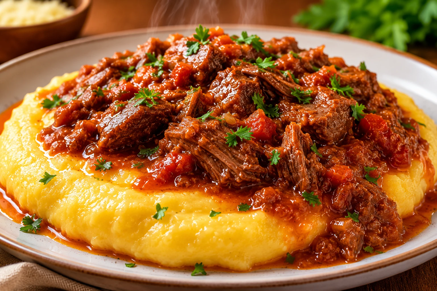 Polenta com ragu de carne